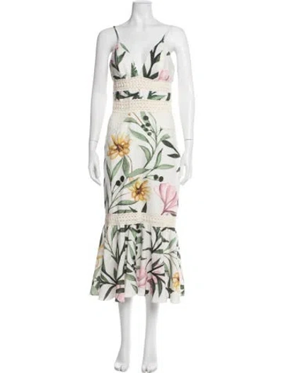 Pre-owned Patbo Floral Print Midi Length Dress In White