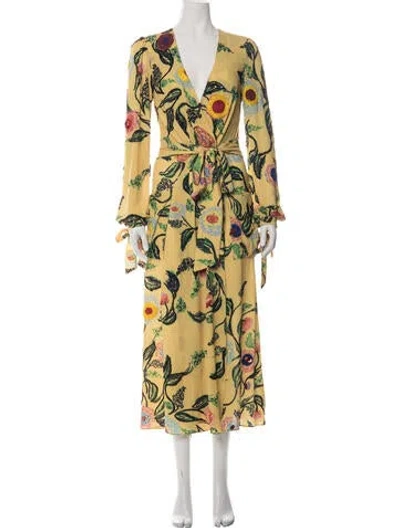 Pre-owned Patbo Floral Print Midi Length Dress In Yellow