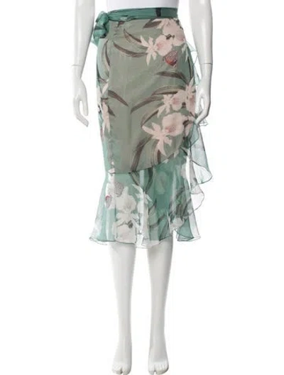 Pre-owned Patbo Floral Print Midi Length Skirt In Green