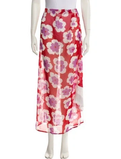 Pre-owned Patbo Floral Print Midi Length Skirt W/ Tags In Red