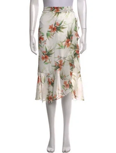 Pre-owned Patbo Floral Print Midi Length Skirt In White