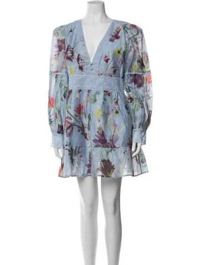Pre-owned Patbo Floral Print Mini Dress W/ Tags In Blue