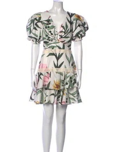 Pre-owned Patbo Floral Print Mini Dress In White