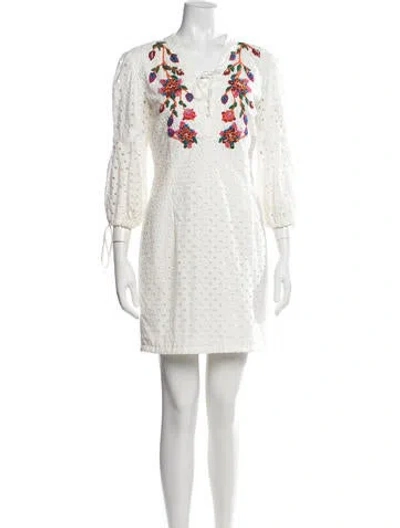 Pre-owned Patbo Floral Print Mini Dress In White