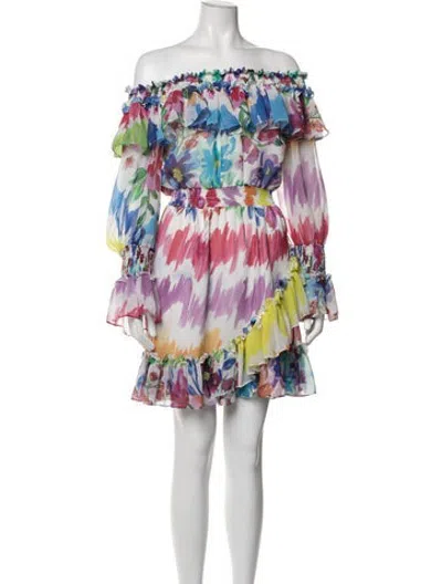 Pre-owned Patbo Floral Print Mini Dress In White