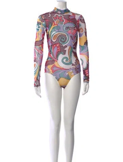 Pre-owned Patbo Floral Print Mock Neck Bodysuit In Multicolor