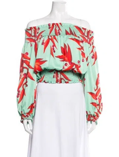 Pre-owned Patbo Floral Print Off-the-shoulder Blouse In Green