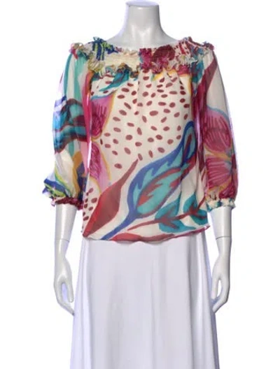 Pre-owned Patbo Floral Print Off-the-shoulder Blouse In Neutral