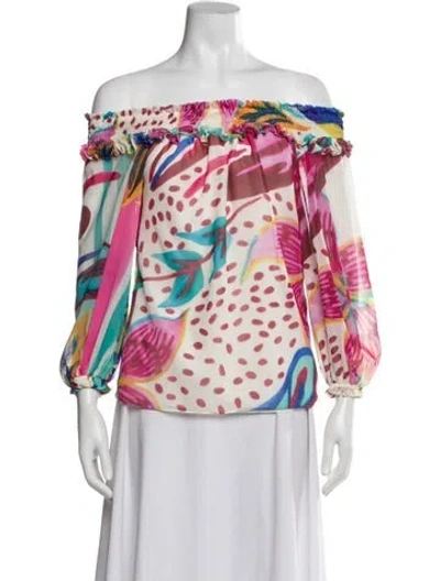 Pre-owned Patbo Floral Print Off-the-shoulder Blouse In White