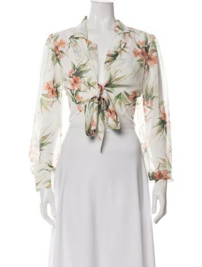 Pre-owned Patbo Floral Print Off-the-shoulder Crop Top In Neutrals