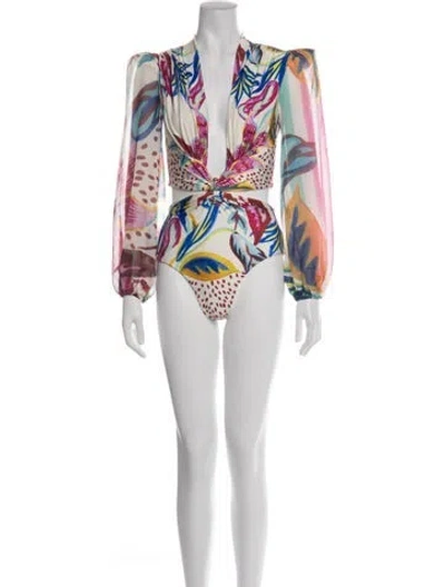 Pre-owned Patbo Floral Print Plunge Neckline Crop Top In Neutrals