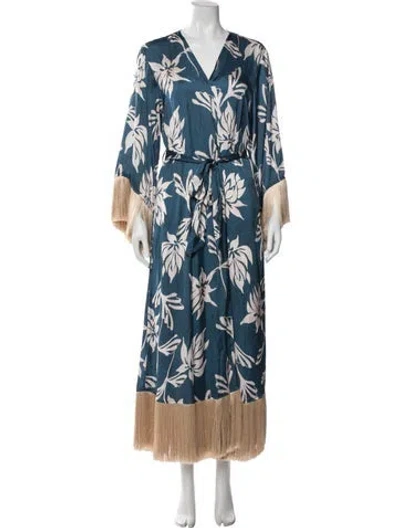 Pre-owned Patbo Floral Print Robe In Blue