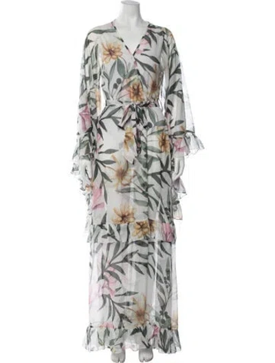 Pre-owned Patbo Floral Print Ruffle Embellishment Cover-up In Neutrals