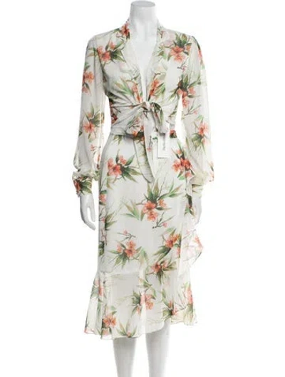 Pre-owned Patbo Floral Print Ruffle Embellishment Skirt Set In White