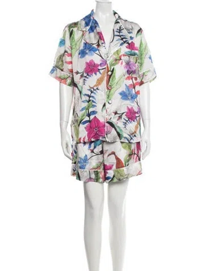 Pre-owned Patbo Floral Print Short Set In White