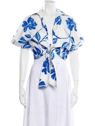 Pre-owned Patbo Floral Print Short Sleeve Blouse In Blue