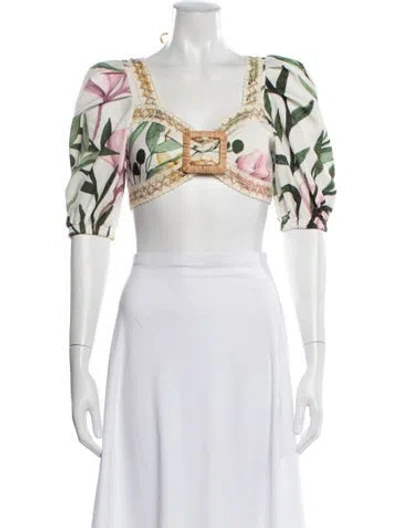 Pre-owned Patbo Floral Print Square Neckline Crop Top In Green