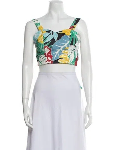 Pre-owned Patbo Floral Print Square Neckline Crop Top In Neutral