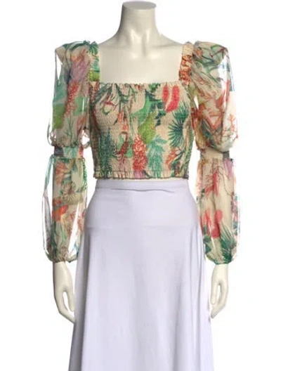Pre-owned Patbo Floral Print Square Neckline Crop Top In Neutral