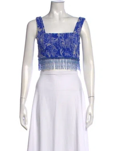 Pre-owned Patbo Floral Print Square Neckline Crop Top In Neutral