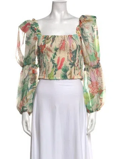Pre-owned Patbo Floral Print Square Neckline Crop Top In Neutral