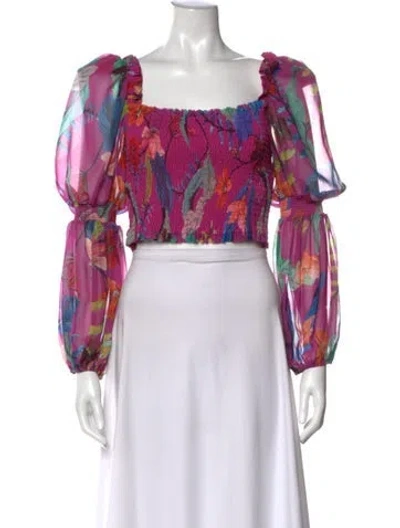 Pre-owned Patbo Floral Print Square Neckline Crop Top In Pink