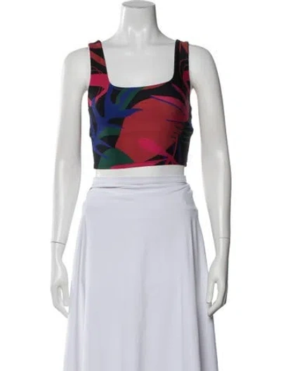 Pre-owned Patbo Floral Print Square Neckline Crop Top In Pink