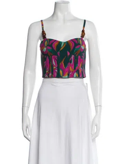 Pre-owned Patbo Floral Print Square Neckline Crop Top W/ Tags In Blue/green