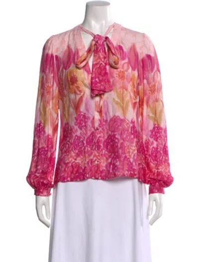 Pre-owned Patbo Floral Print Tie Neck Blouse In Pink