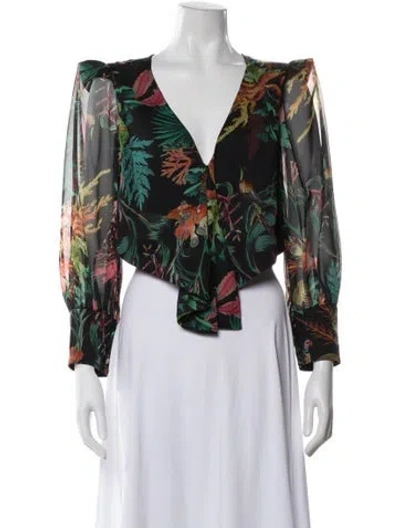 Pre-owned Patbo Floral Print V-neck Blouse In Black