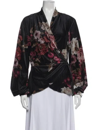 Pre-owned Patbo Floral Print V-neck Blouse In Black