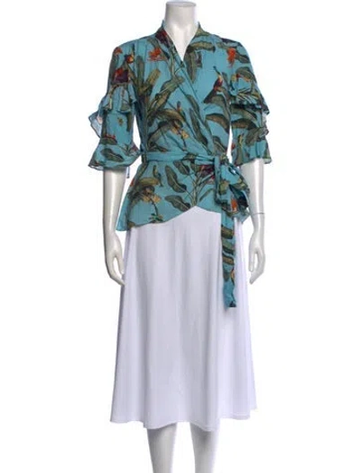 Pre-owned Patbo Floral Print V-neck Blouse In Blue