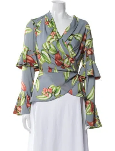 Pre-owned Patbo Floral Print V-neck Blouse In Gray