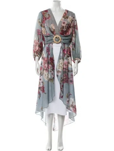 Pre-owned Patbo Floral Print V-neck Blouse In Green