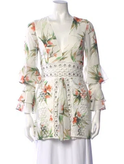 Pre-owned Patbo Floral Print V-neck Blouse In Neutrals