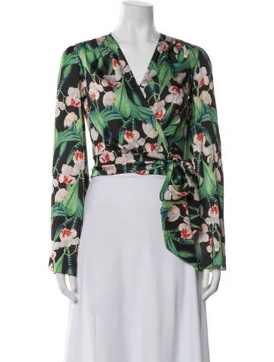 Pre-owned Patbo Floral Print V-neck Blouse W/ Tags In Green