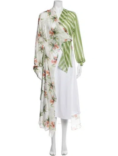 Pre-owned Patbo Floral Print V-neck Blouse W/ Tags In White