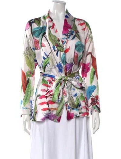 Pre-owned Patbo Floral Print V-neck Blouse In White