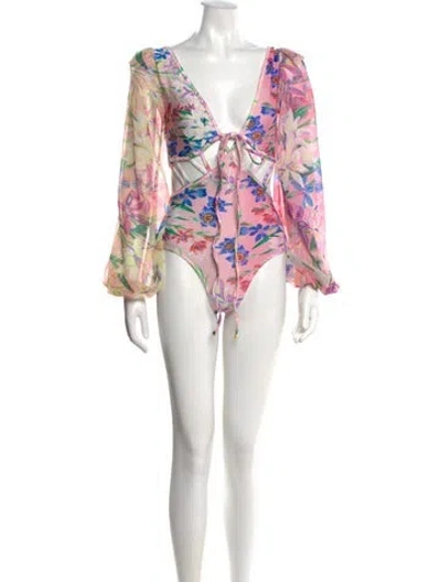 Pre-owned Patbo Floral Print V-neck Bodysuit W/ Tags In Blue