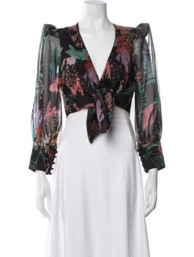 Pre-owned Patbo Floral Print V-neck Crop Top In Black