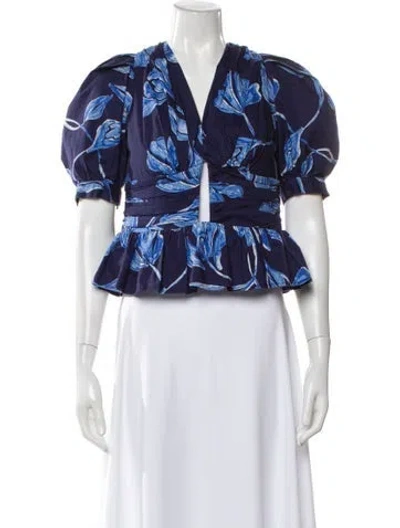 Pre-owned Patbo Floral Print V-neck Crop Top In Blue