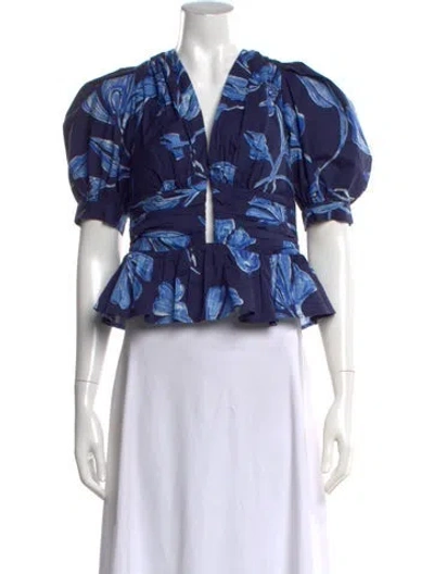 Pre-owned Patbo Floral Print V-neck Crop Top In Blue