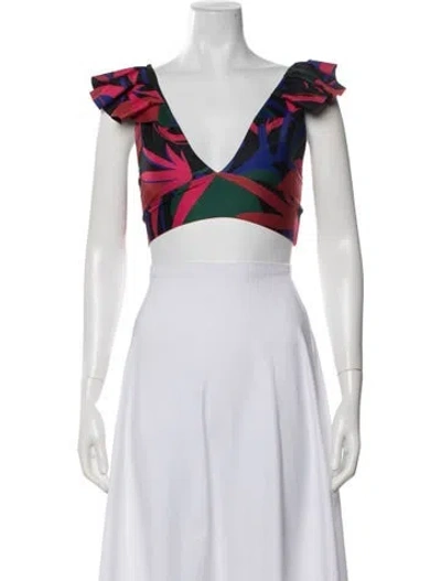 Pre-owned Patbo Floral Print V-neck Crop Top In Green
