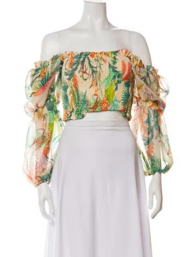 Pre-owned Patbo Floral Print V-neck Crop Top In Green/neutrals/orange
