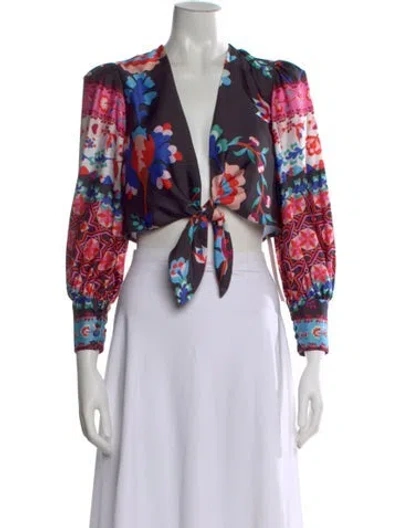 Pre-owned Patbo Floral Print V-neck Crop Top In Multi
