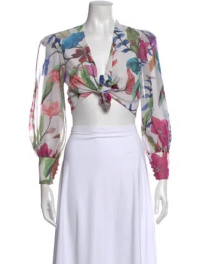 Pre-owned Patbo Floral Print V-neck Crop Top In Neutral