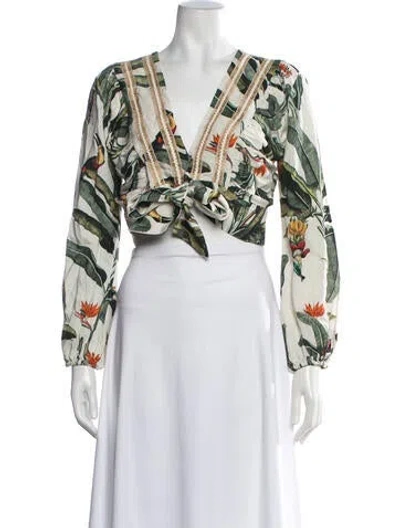 Pre-owned Patbo Floral Print V-neck Crop Top In Neutrals