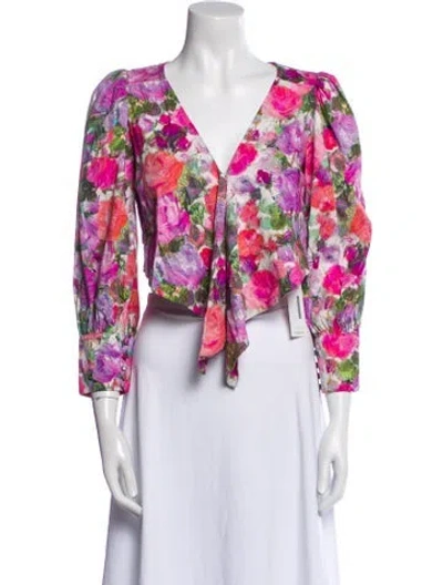 Pre-owned Patbo Floral Print V-neck Crop Top In Pink