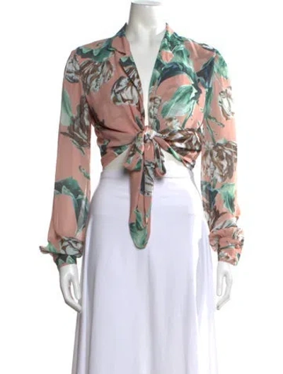 Pre-owned Patbo Floral Print V-neck Crop Top In Pink