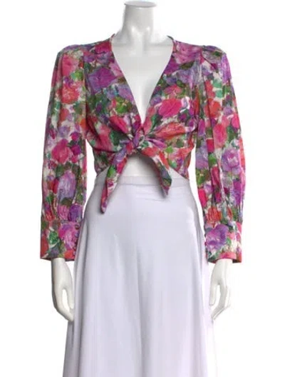 Pre-owned Patbo Floral Print V-neck Crop Top In Pink